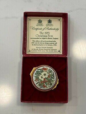 1983 Box Halcyon Days "Happiness And Peace At Christmas Time" W/Coa & Case