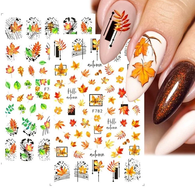 Autocollant autocollant Or Autocollants pour ongles Automne 3D Feuille d'érable