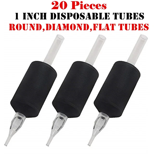 Tubos desechables para tatuajes de 1 pulgada 25 mm 20 piezas tubos redondos, tubo plano, tubo de diamante