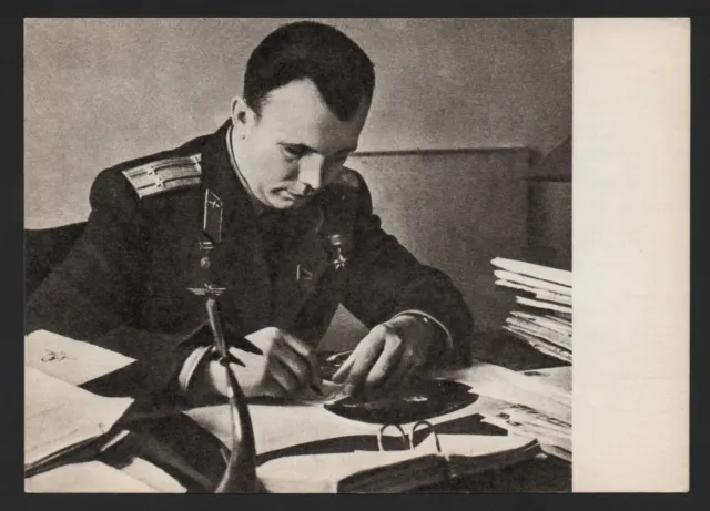 1969 First World Cosmonaut space traveller Yuri Gagarin writing vintage postcard