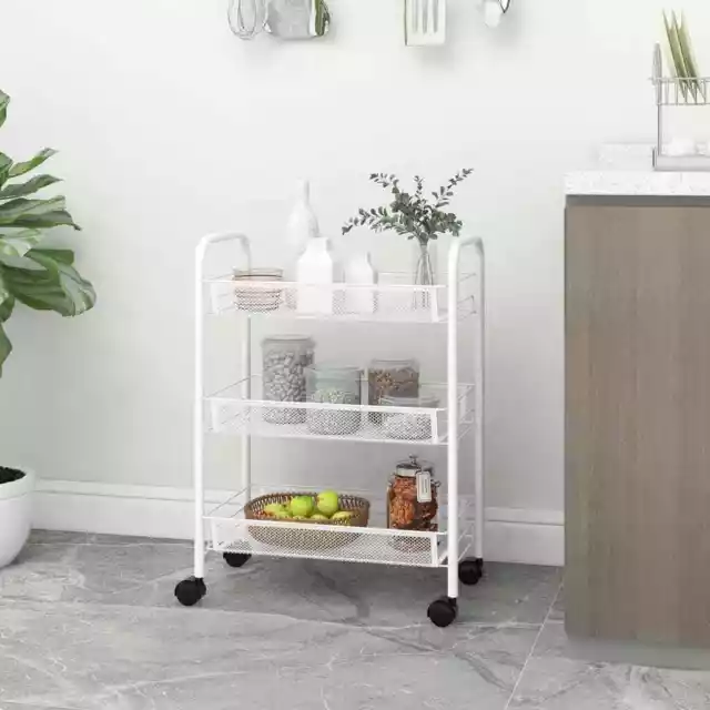 Vidaxl Carrello da Cucina con 3 Ripiani Bianco 46x26x64 cm in Ferro