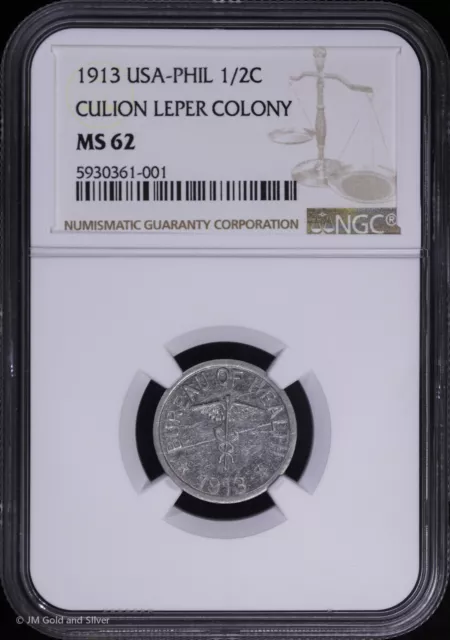1913 USA-Philippines 1/2C Culion Leper Colony Half Centavo NGC MS62 Uncirculated