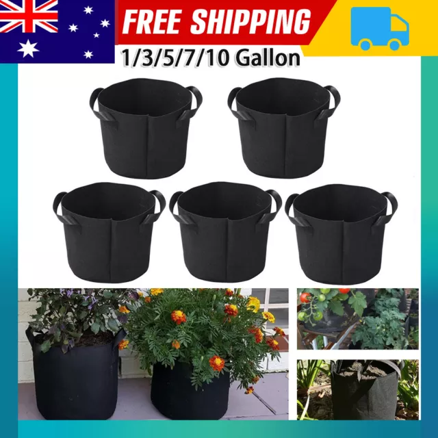 Pack of 10 Fabric Grow Pots Breathable Planter Bags 1/3/5/7/10/20 Gallon Bags AU