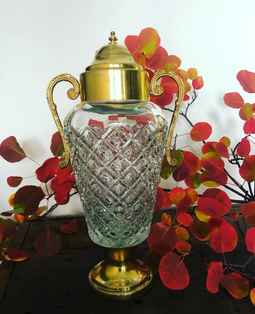 Ancien seau, coupe ou vase en cristal et laiton italien