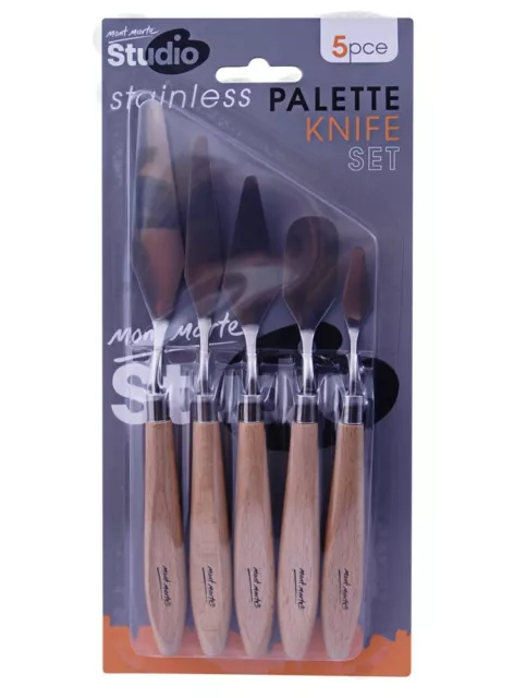 Stainless Steel Palette Knife Set 5pce Studio Mont Marte Wood Handle Art Craft