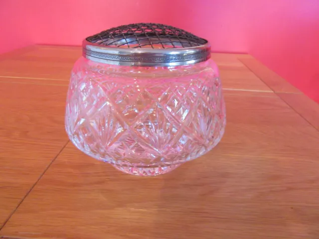 Vintage Sign Thomas Webb Crystal Cut Glass Rose Bowl Metal Frog Flower Posy Vase