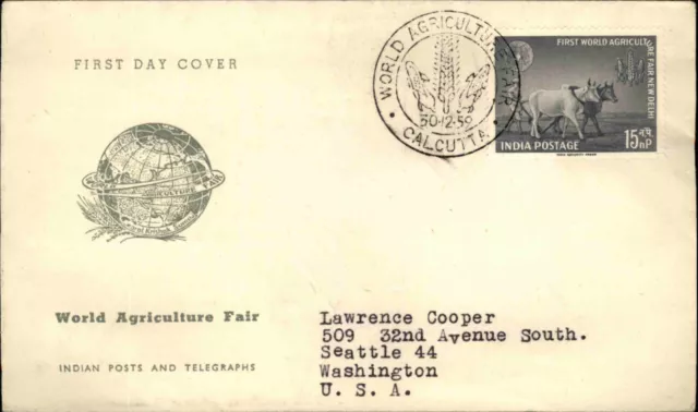 1959 INDIEN First Day Cover Agriculture Fair Briefmarke INDIA Stempel CALCUTTA