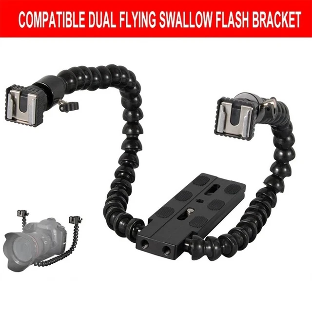 Flexible Dual Arm Adjustable Bracket Hot Shoe Bracket Flash Light Standing