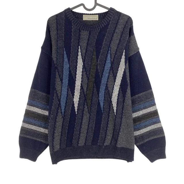 Pull Vintage Luc Moel Années 90 – Bleu, Col Rond, Taille UE 54 / US 44