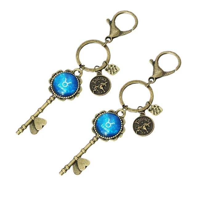 2 Pcs Luminous Key Ring Constellations Keychains Pendants Metal Button 6
