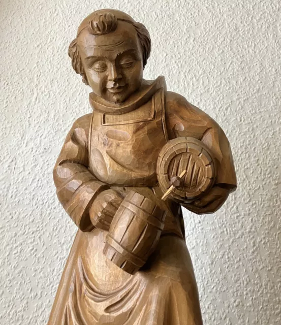 Mönch, Kellermeister, Rarität, große alte handgeschnitzte Holzfigur