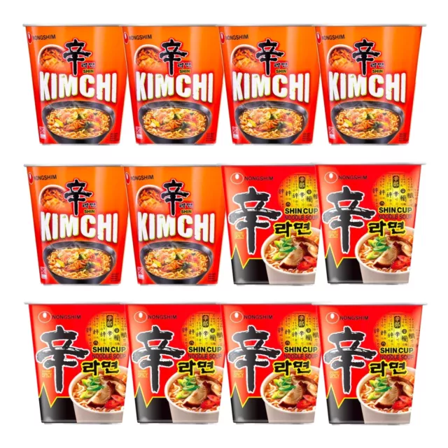 Nong Shim SHIN Original & Kimchi Ramyun Instant Noodles Cup Ramen (Pack of 12)