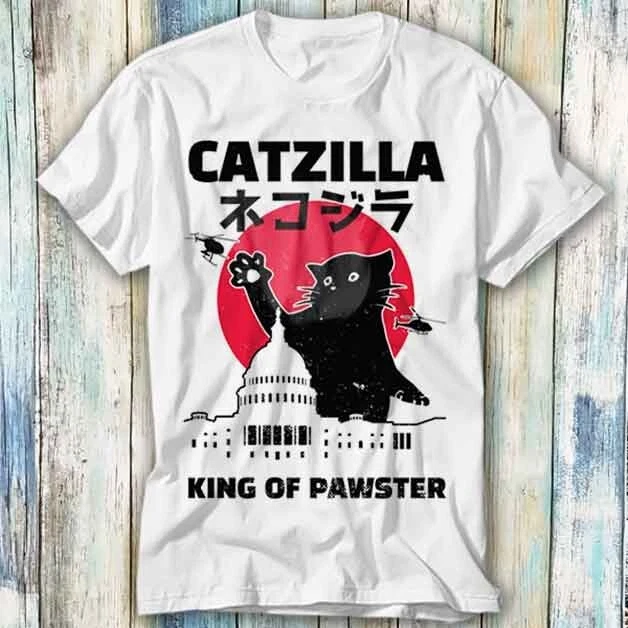 Catzilla Cat Kitten Warm King Of Pawster T Shirt Meme Gift Top Tee Unisex 548