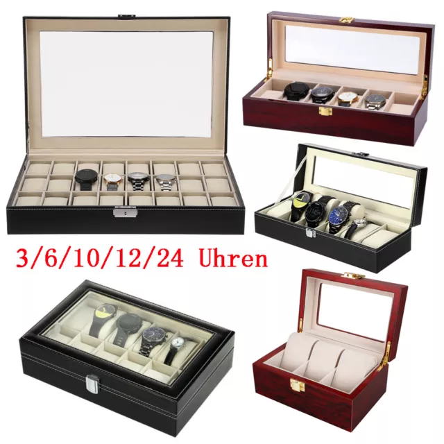 Uhrenbox Uhrenkoffer Uhrentruhe Uhrenkasten Uhrenschatulle Für 3 6 8 10 12 24Uhr