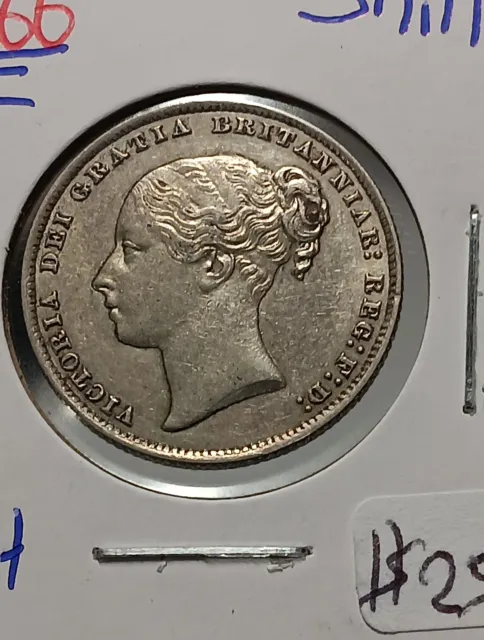 1866 Great Britain  Shilling - AU CHOICE  STUNNING  COIN  F/33 2