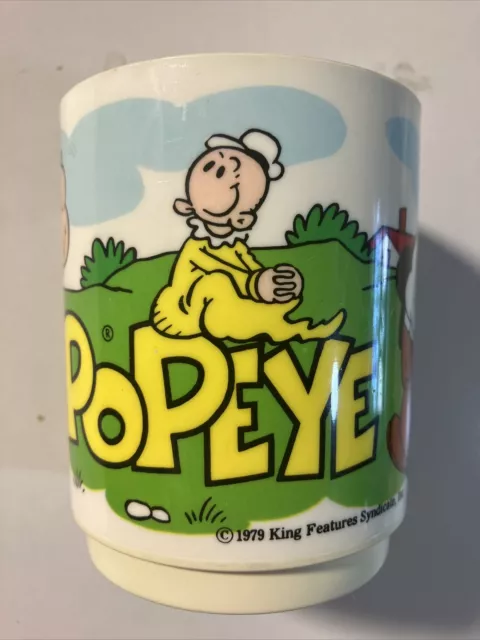 Vintage Plastic Popeye Cup Mug Deka USA 1979 Olive Oyl Wimpy Swee'Pea Nice Shape