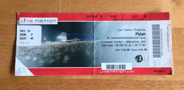 Phish June 6, 2009 Comcast Center Mansfield MA Concert Ticket
