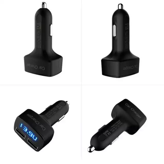 Cargador de Mechero para Smartphone Coche Doble USB 3.1A Amperimetro Voltimetro 2