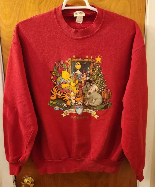 VINTAGE Y2K WINNIE The Pooh Walt Disney World Christmas Sweatshirt Sz