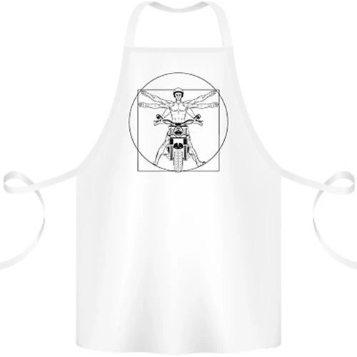 Vitruvian Biker Motorcycle Motorbike Cotton Apron 100% Organic