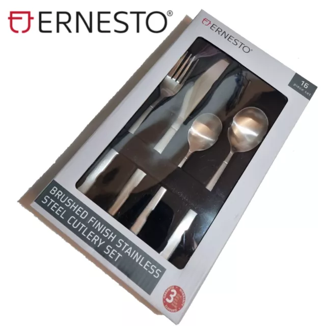 Ernesto 16 Pieces Brushed Finish Stainless Steel Cutlery Set For 4 People Dinner