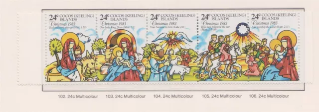 (F87-12) 1983 Australia Cocos Keeling Island 24c strip of 5stamps Christmas (L)