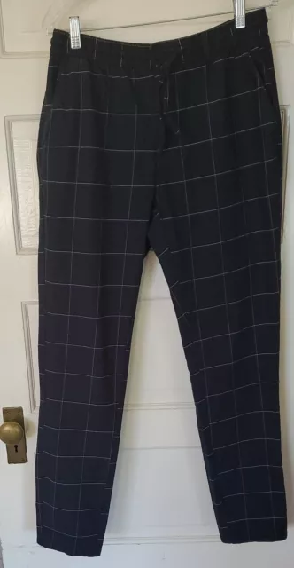 Nwt Topman Men's Navy Check Drawstring Skinny Pants  Sz 34 X 32