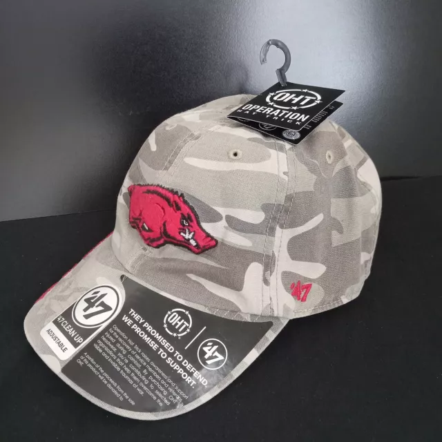 *Brand New* '47 Clean Up Adjustable Ncaa Arkansas Razorbacks Hat/Cap Camo Oht