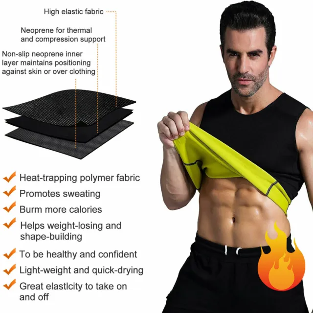 MEN'S SWEAT VEST Body Shaper Shirt Thermo Slimming Sauna Suit Weight ...