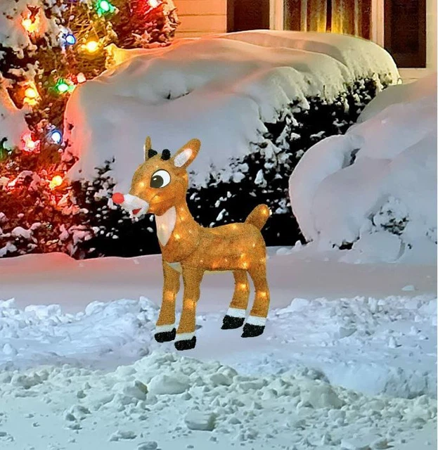 18& PRELIT RUDOLPH Red Nosed Reindeer Flashing Nose Christmas Outdoor