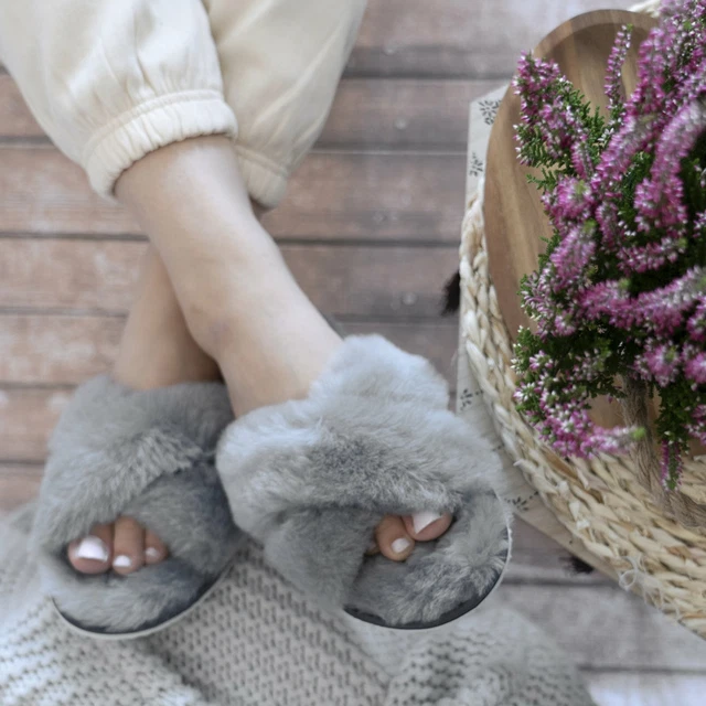 Femmes Peau de Mouton Sandales Floride Gris Sandalette Chaussures D'Été Mules