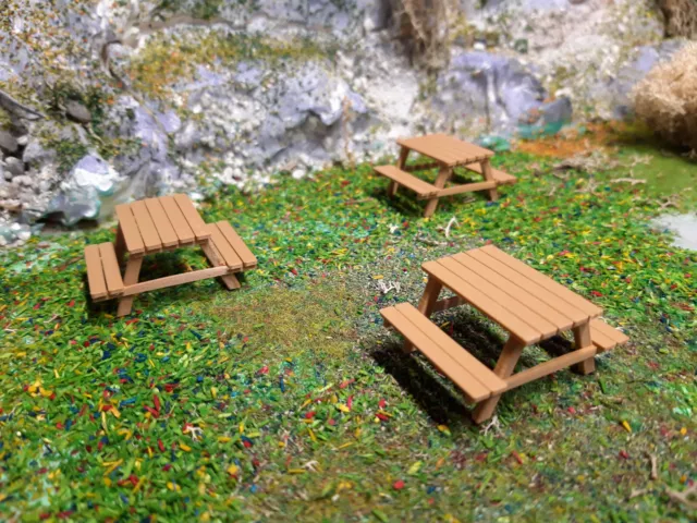 lot 3 tables pique nique imitation bois parc jardin  1/43  décor  diorama