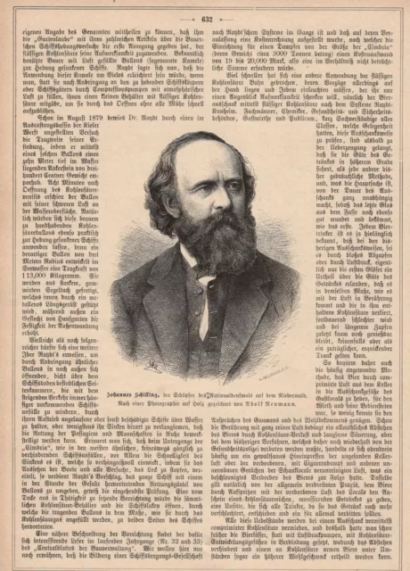 Johannes Schilling Bildhauer Porträt HOLZSTICH von 1883