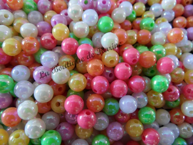 LOT DE 100 PERLES NACREES ACRYLIQUES MULTICOLORES Ø 6 mm - CREATION BIJOUX