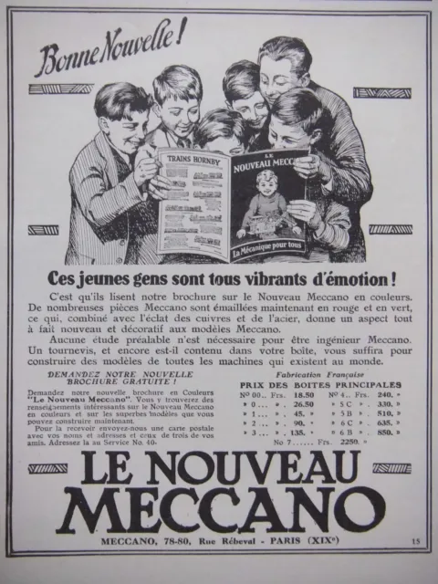 Publicité De Presse 1927 Le Nouveau Meccano Bonne Nouvelle ! - Advertising