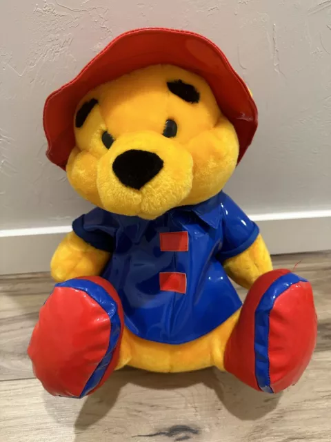Classic Toy Co.  1998 Paddington Teddy Bear Plush Wearing Red Blue Rain Coat Vtg
