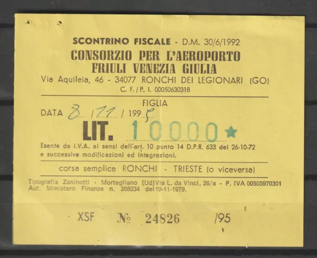 Italy Revenue Stamps Consorzio L'Aeroporto Friuli Venzia Giulia Fee Fiscal Fee 3