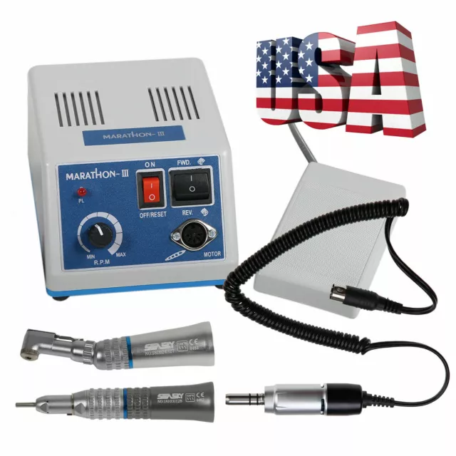 USA Dental Lab 35K RPM Marathon Micro Motor + Straight Handpiece + Contra Angle