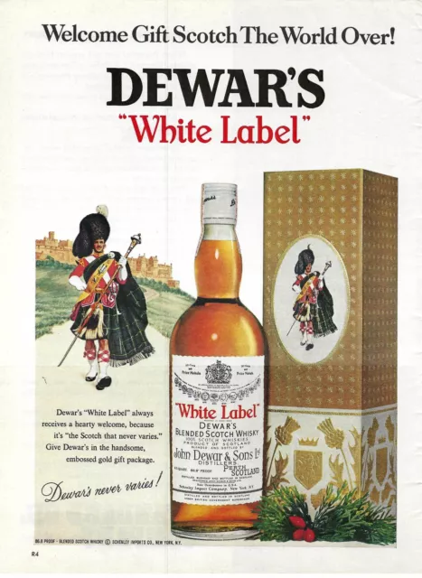 1967 Dewar’s White Label Blended Scotch Whiskey Never Varies Vtg Print Ad/Poster