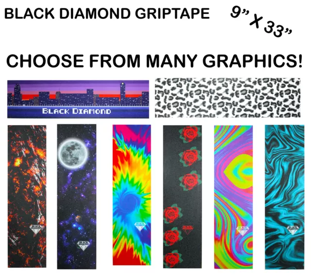 Black Diamond Grip Skateboard Graphic Griptape Sheet 9" x 33" Pro Grip Tape