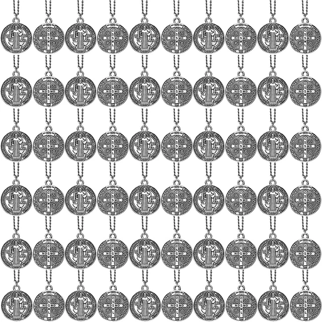 St Benedict Medals 0.94 X 0.79 Inch Metal Saint Pendant Silver Toned Saint Bened