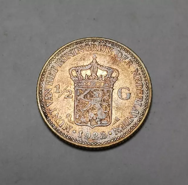 1922 Netherlands 1/2 Gulden - Silver Coin - Wilhelmina