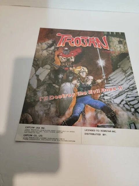 Flyer  CAPCOM TROJAN 1986  Arcade Video Game advertisement original see pic