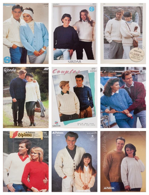 Job Lot 9 Knitting Patterns Sweaters Cardigans Ladies Mens Patons Bundle Vintage