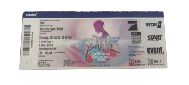 1 Ticket Front of Stage Pink Summer Carnival Tour Konzert Köln 09.07.23 Sonntag