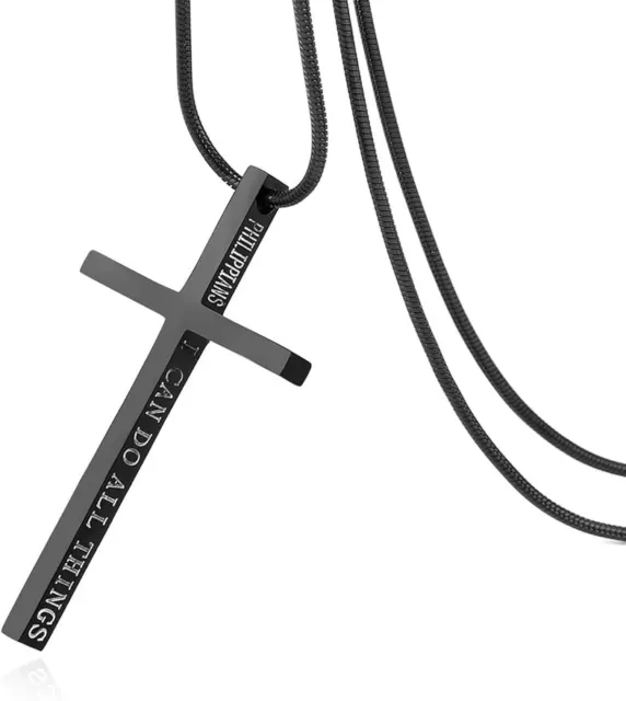 Philippians 4:13 Cross Pendant Strength Bible Verse Stainless Steel Necklace