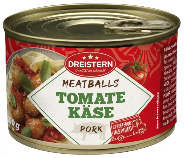 Dreistern polpette pomodori formaggio salsa in scatola 3x 400 g NUOVO MHD 04/08/2025