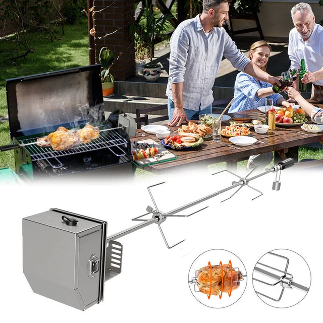 Profi BBQ Grillspieß mit Edelstahl Motor 82-142cm Drehspieß Gasgrill Automatisch