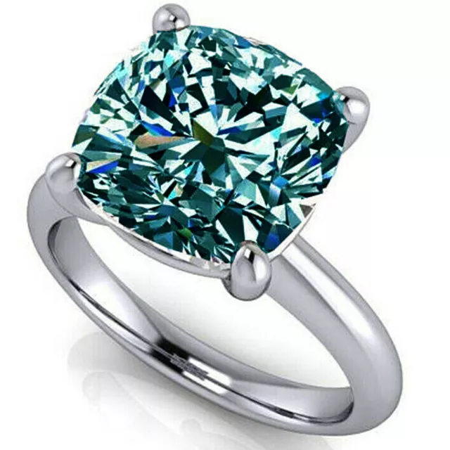 7.20 Ct Vvs1.,,cushion Vivid Blue Moissanite Diamond Engagement Silver Ring