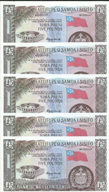 WESTERN SAMOA LOT 5x 5 POUNDS ( 1967 ). P 15r RP. UNC CONDITION. 3RW 27SET